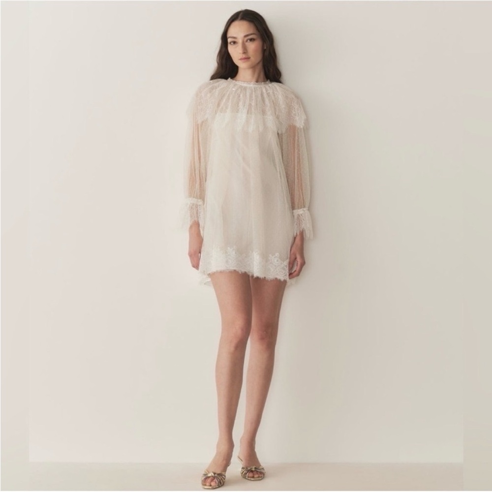 NWT Doen Lilith Lace Tulle Mini Dress Crème de Lune Large